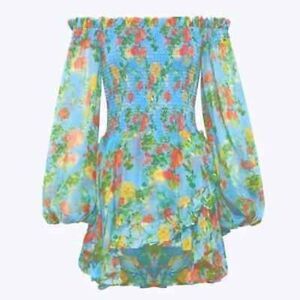NWT Caroline Constas Ophelia mini dress in Blue Summer Floral RARE Women's Small